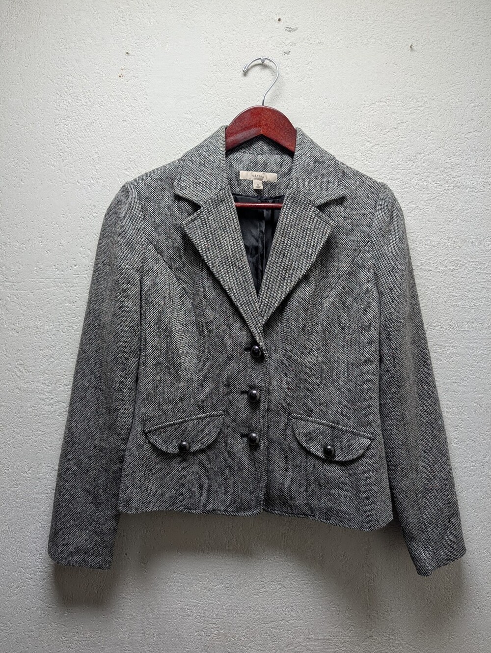 Merona Womens Gray Herringbone Button Front Lined Blazer Jacket Sz Small